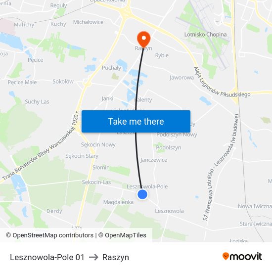 Lesznowola-Pole to Raszyn map