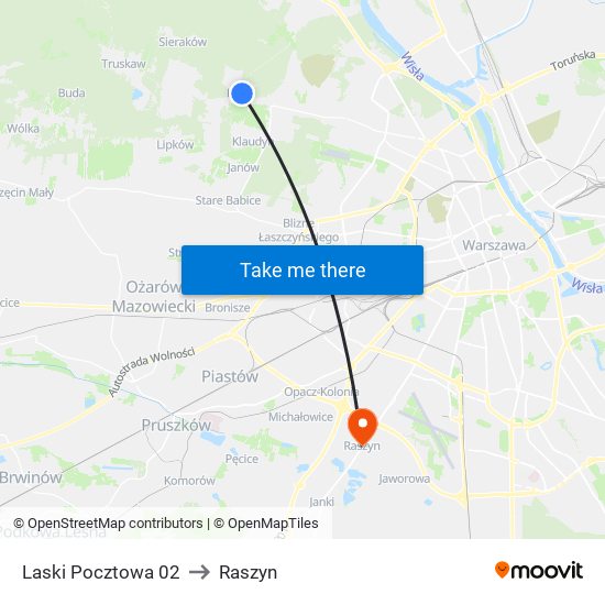 Laski Pocztowa 02 to Raszyn map