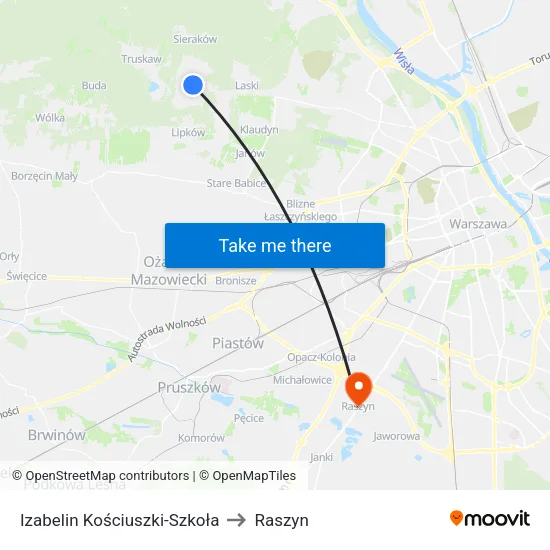 Izabelin Kościuszki - Szkoła to Raszyn map