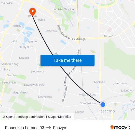 Piaseczno Lamina to Raszyn map