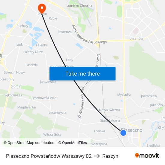 Piaseczno Powstańców Warszawy 02 to Raszyn map