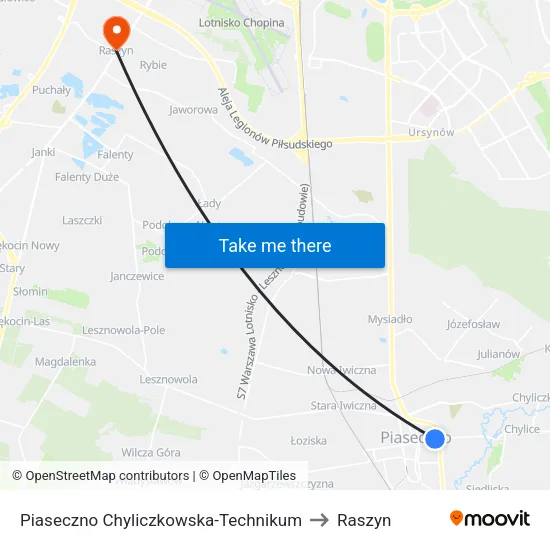 Piaseczno Chyliczkowska - Technikum to Raszyn map