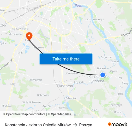 Konstancin-Jeziorna Osiedle Mirków to Raszyn map