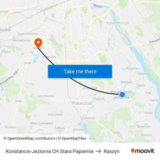 Konstancin-Jeziorna CH Stara Papiernia to Raszyn map