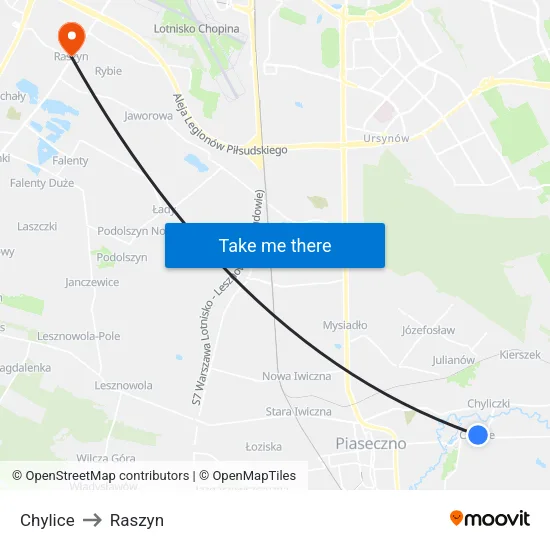 Chylice to Raszyn map