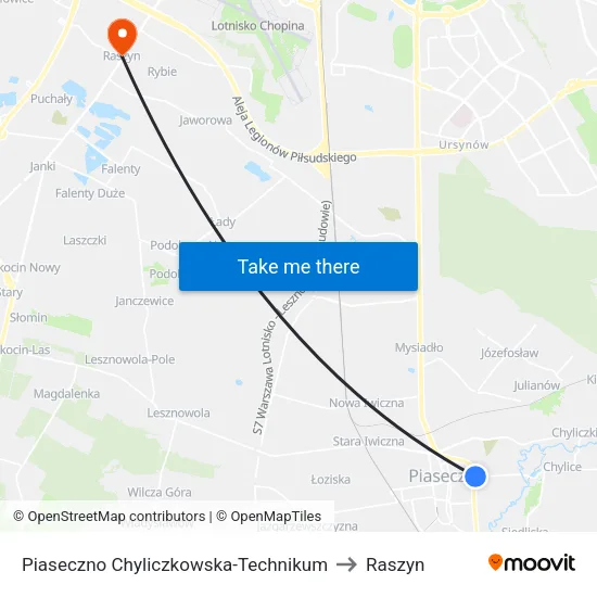 Piaseczno Chyliczkowska - Technikum to Raszyn map