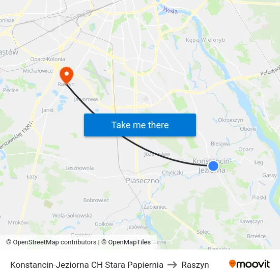 Konstancin-Jeziorna CH Stara Papiernia to Raszyn map