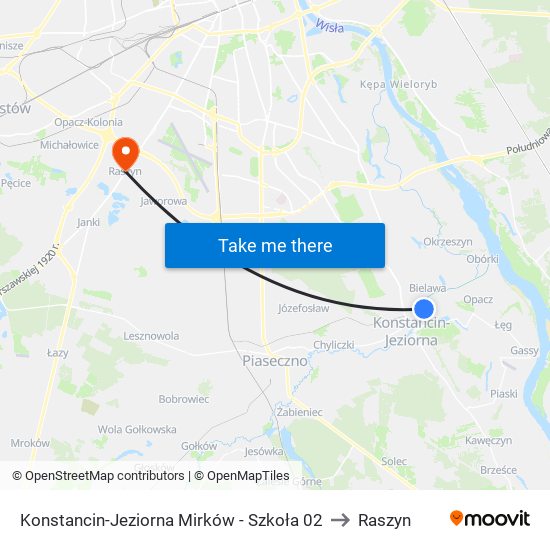 Konstancin-Jeziorna Mirków - Szkoła 02 to Raszyn map