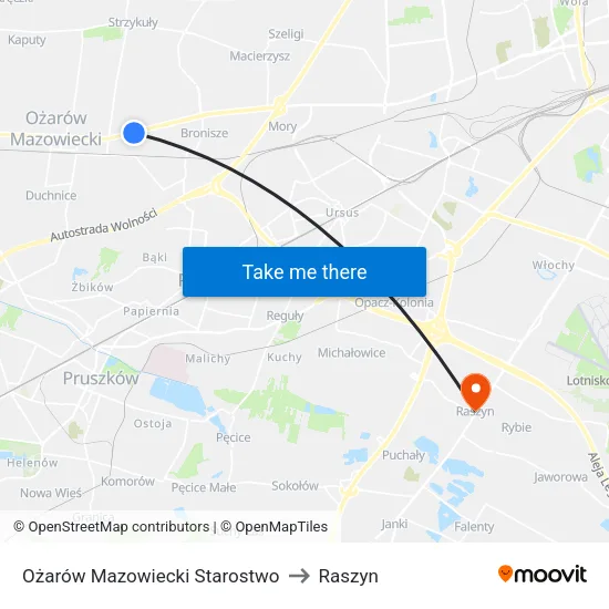 Ożarów Mazowiecki Starostwo to Raszyn map