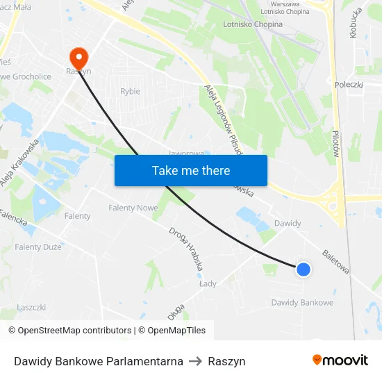 Dawidy Bankowe Parlamentarna to Raszyn map