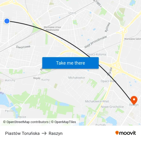 Piastów Toruńska to Raszyn map