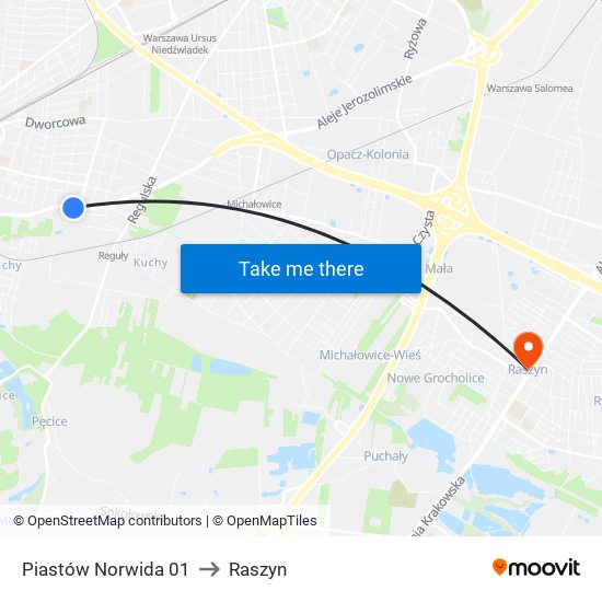 Piastów Norwida to Raszyn map