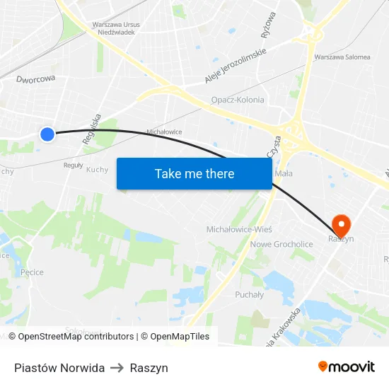 Piastów Norwida to Raszyn map