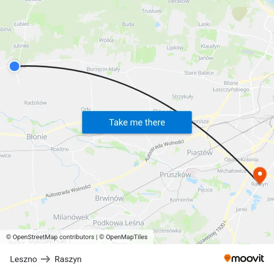 Leszno to Raszyn map