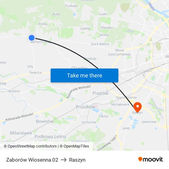 Zaborów Wiosenna 02 to Raszyn map