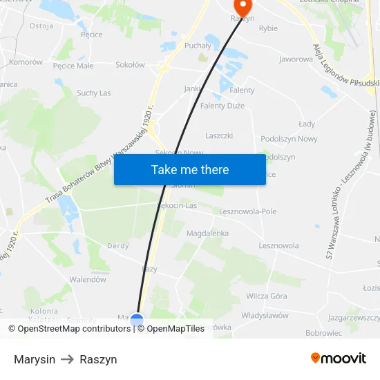 Marysin to Raszyn map