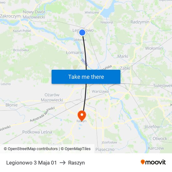 Legionowo 3 Maja to Raszyn map