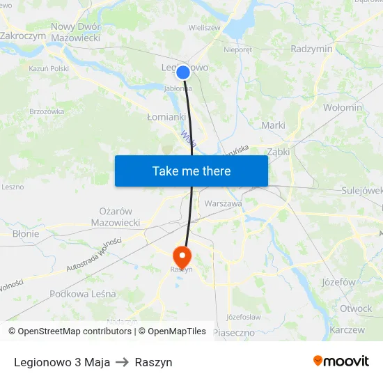 Legionowo 3 Maja to Raszyn map