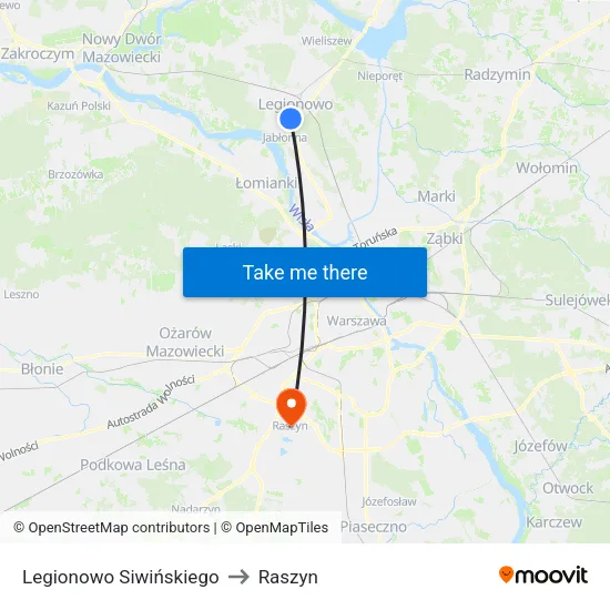 Legionowo Siwińskiego to Raszyn map
