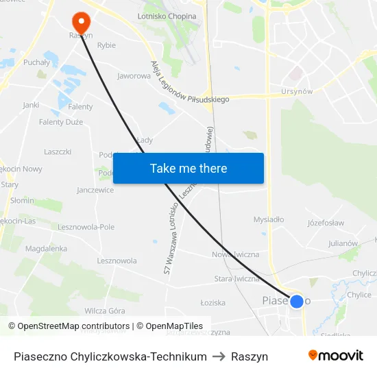 Piaseczno Chyliczkowska - Technikum to Raszyn map