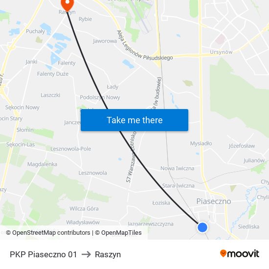 PKP Piaseczno 01 to Raszyn map