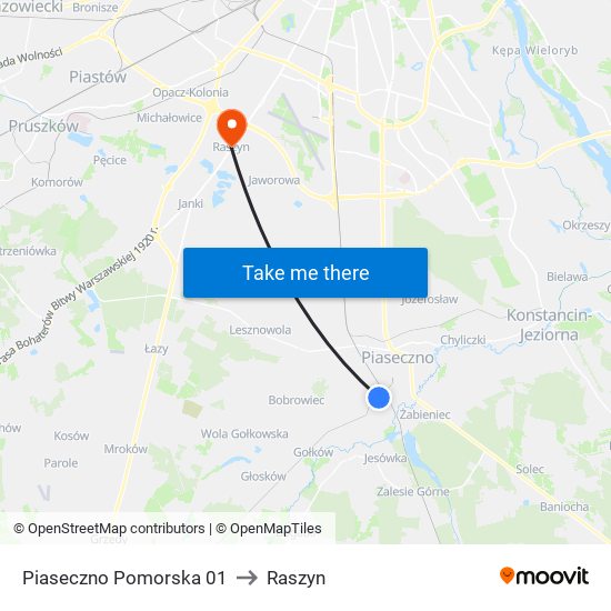 Piaseczno Pomorska 01 to Raszyn map