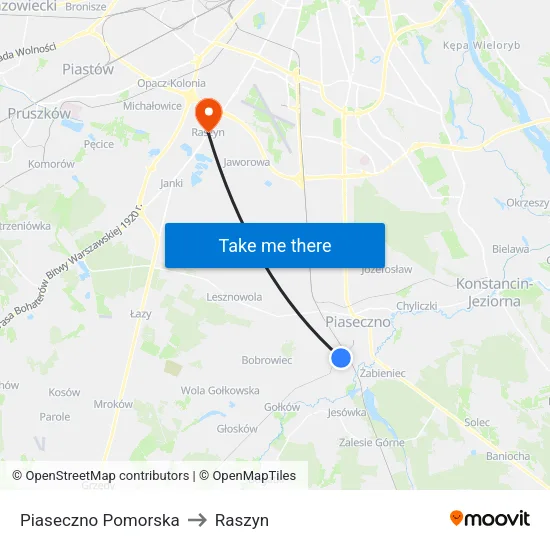 Piaseczno Pomorska to Raszyn map