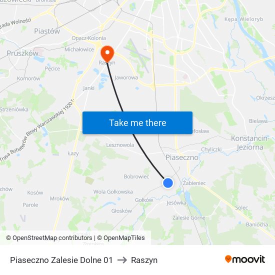 Piaseczno Zalesie Dolne to Raszyn map