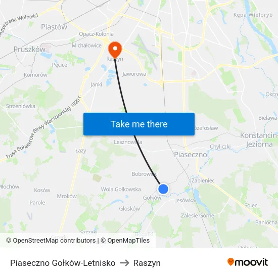 Piaseczno Gołków - Letnisko to Raszyn map