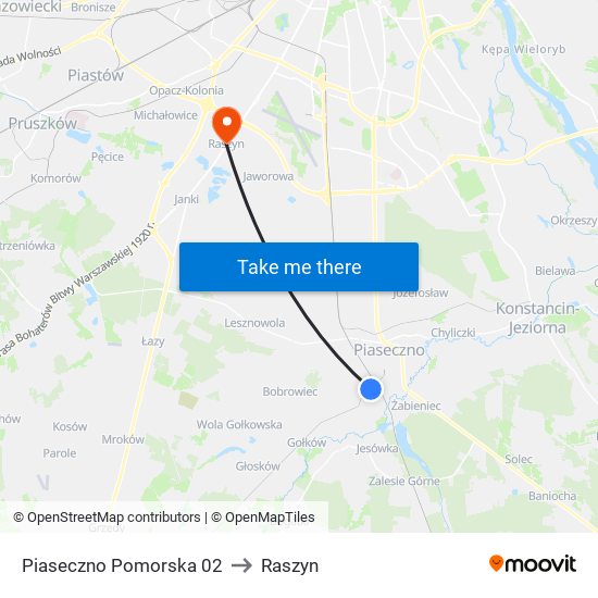 Piaseczno Pomorska 02 to Raszyn map