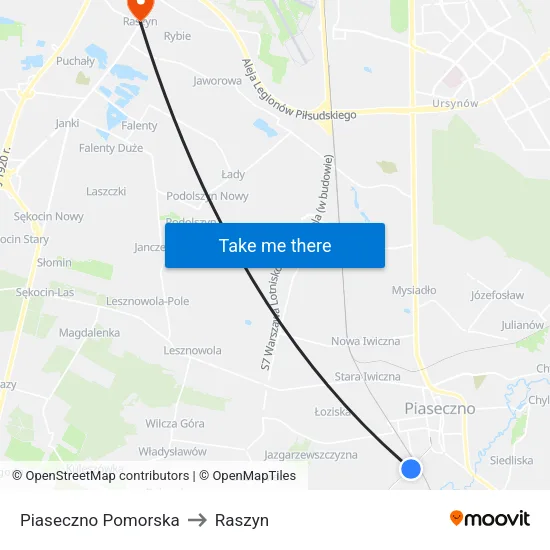 Piaseczno Pomorska to Raszyn map