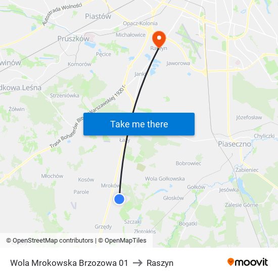 Wola Mrokowska Brzozowa 01 to Raszyn map