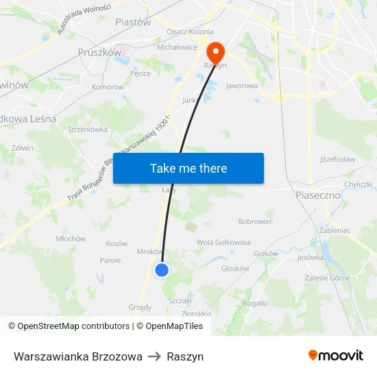 Warszawianka Brzozowa to Raszyn map
