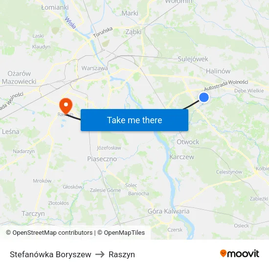 Stefanówka Boryszew to Raszyn map