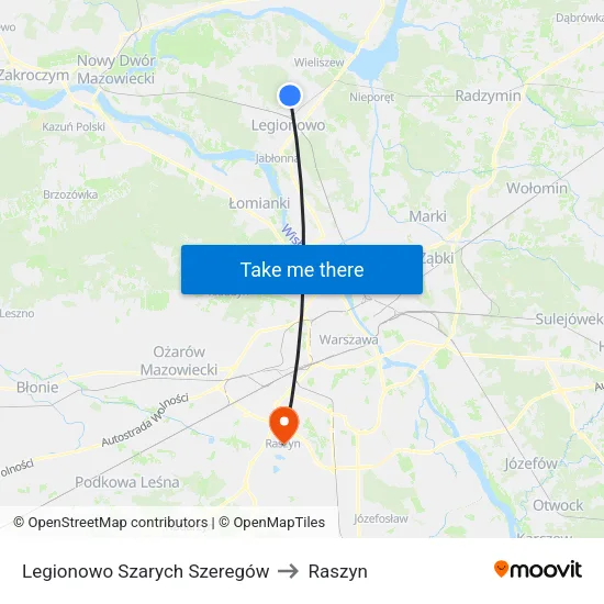 Legionowo Szarych Szeregów to Raszyn map