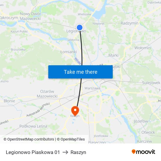 Legionowo Piaskowa 01 to Raszyn map