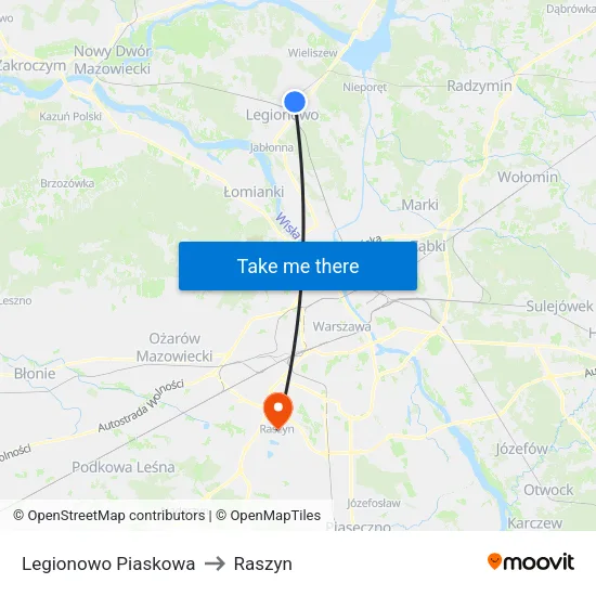 Legionowo Piaskowa to Raszyn map