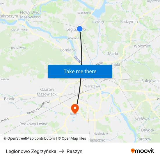 Legionowo Zegrzyńska to Raszyn map