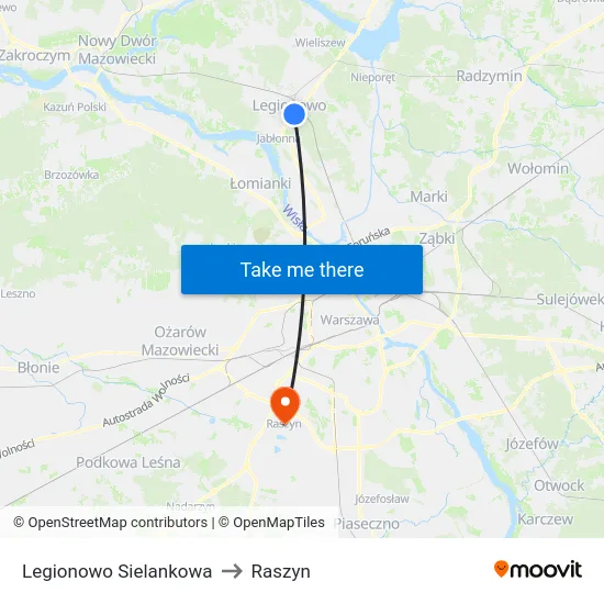 Legionowo Sielankowa to Raszyn map