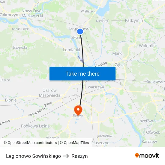 Legionowo Sowińskiego to Raszyn map
