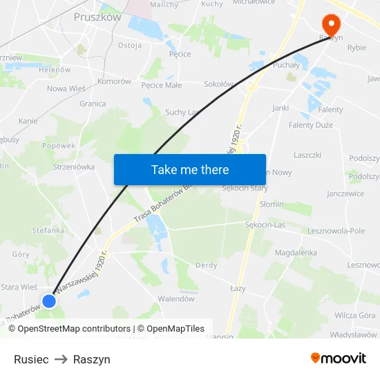 Rusiec to Raszyn map