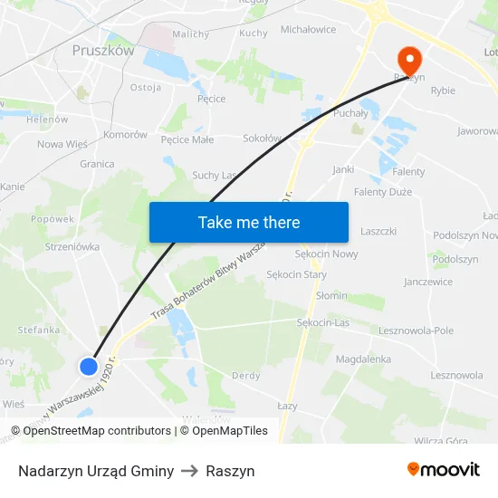 Nadarzyn Urząd Gminy to Raszyn map