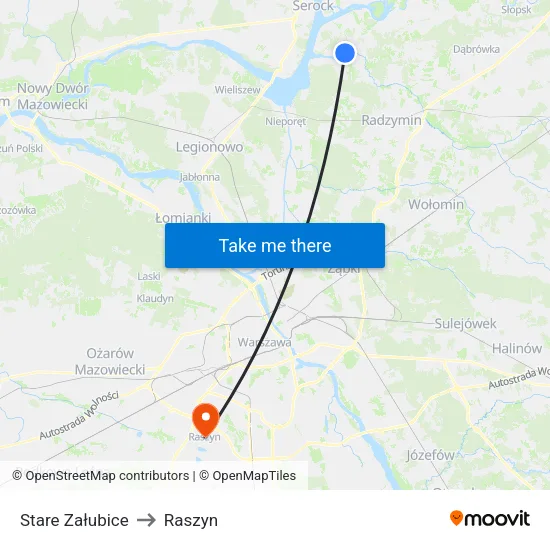 Stare Załubice to Raszyn map