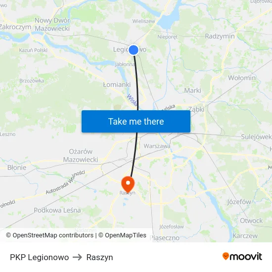PKP Legionowo to Raszyn map