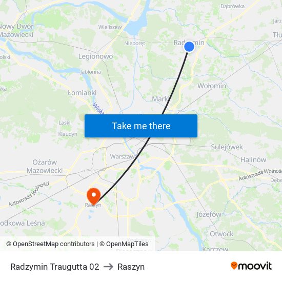 Radzymin Traugutta 02 to Raszyn map