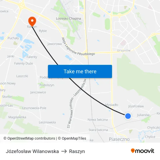 Józefosław Wilanowska to Raszyn map