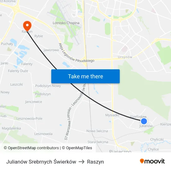 Julianów Srebrnych Świerków to Raszyn map