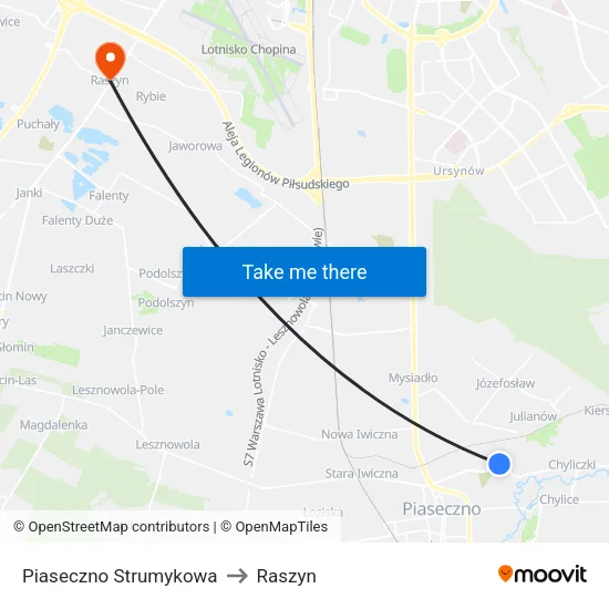 Piaseczno Strumykowa to Raszyn map