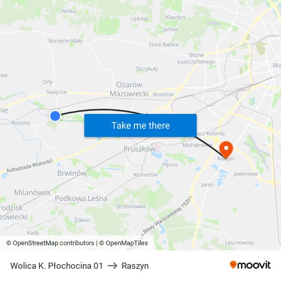 Wolica K. Płochocina to Raszyn map