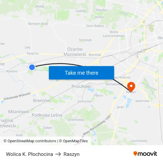 Wolica K. Płochocina to Raszyn map